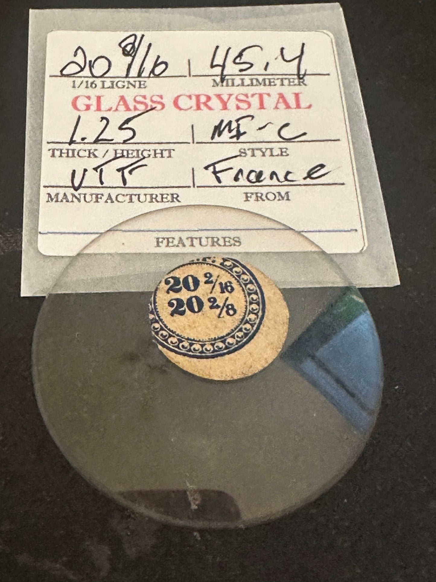 VTF Vintage Glass Pocket Watch Crystal 20-2/16 (~45.4mm) - NOS