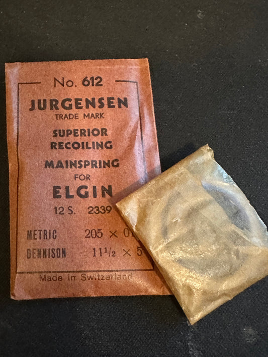 Jurgensen Mainspring #612 for Elgin 12s Factory No. 2339 - Steel
