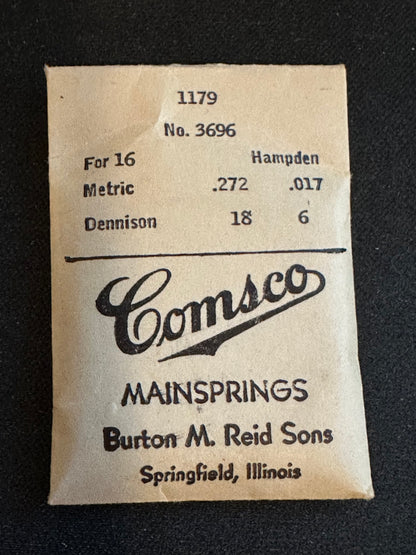 Comsco Mainspring #1179 for 16s Hampden Factory No. 3696 - Steel