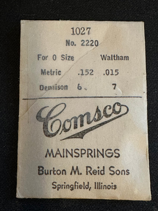 Comsco Mainspring #1027 for Waltham 0s Factory No. 2220 - Steel
