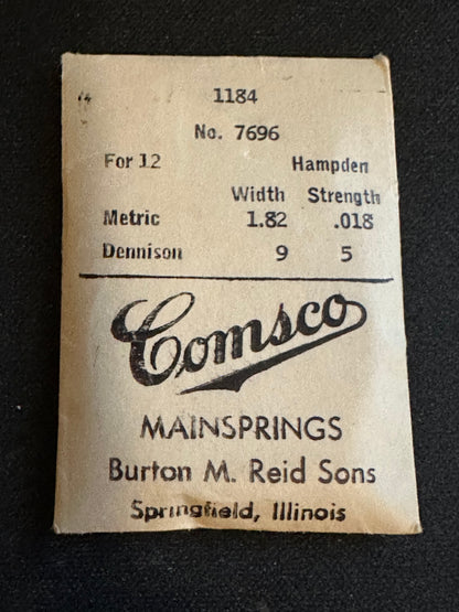 Comsco Mainspring #1184 for 12s Hampden Factory No. 7696 - Steel