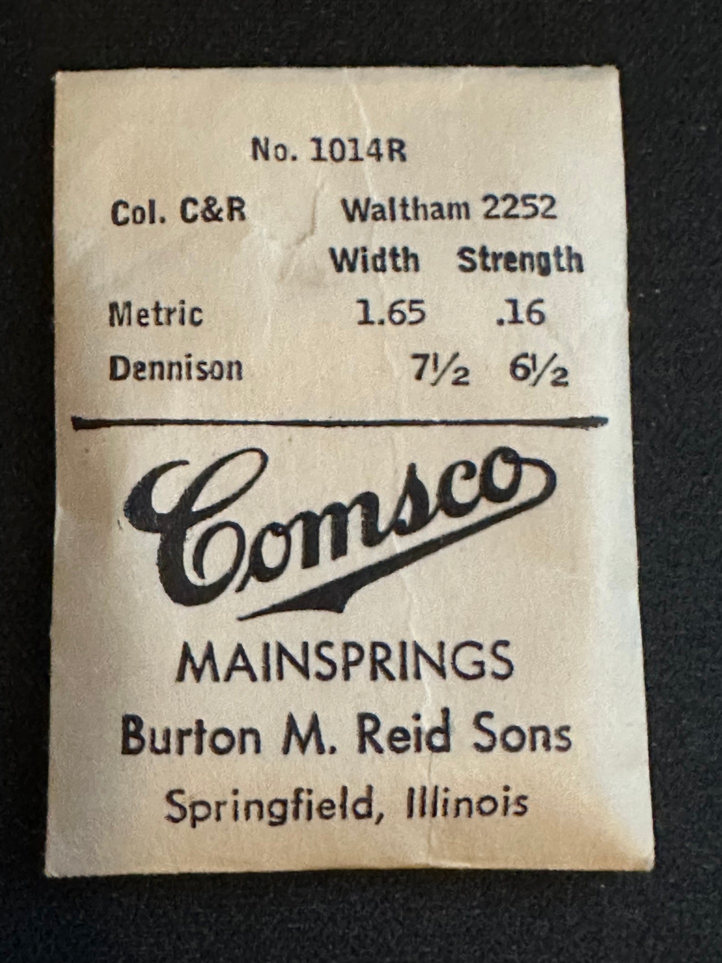 Comsco Mainspring #1014R for Waltham Colonial C & R, Factory No. 2252 - Steel