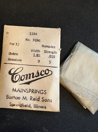 Comsco Mainspring #1184 for 12s Hampden Factory No. 7696 - Steel