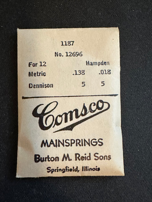 Comsco Mainspring #1187 for 12s Hampden Factory No. 12696 - Steel
