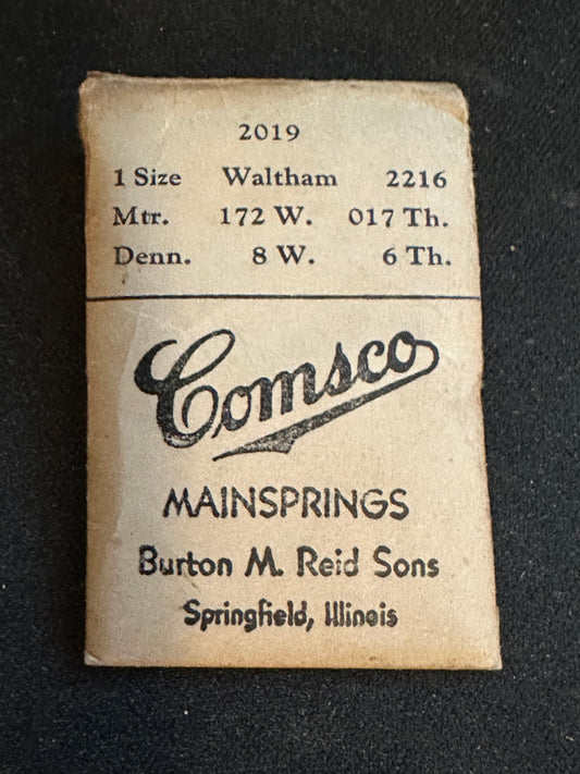 Comsco Mainspring #2019 for Waltham 1s Factory No. 2216 - Steel