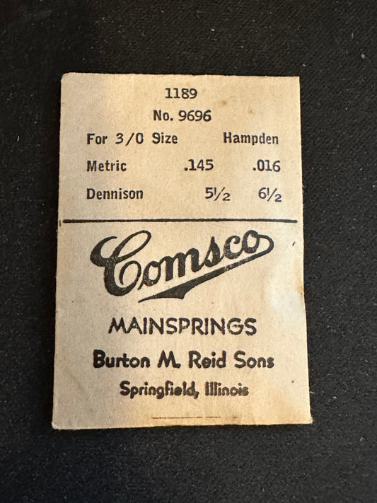 Comsco Mainspring #1189 for 3/0s Hampden Factory No. 9696 - Steel