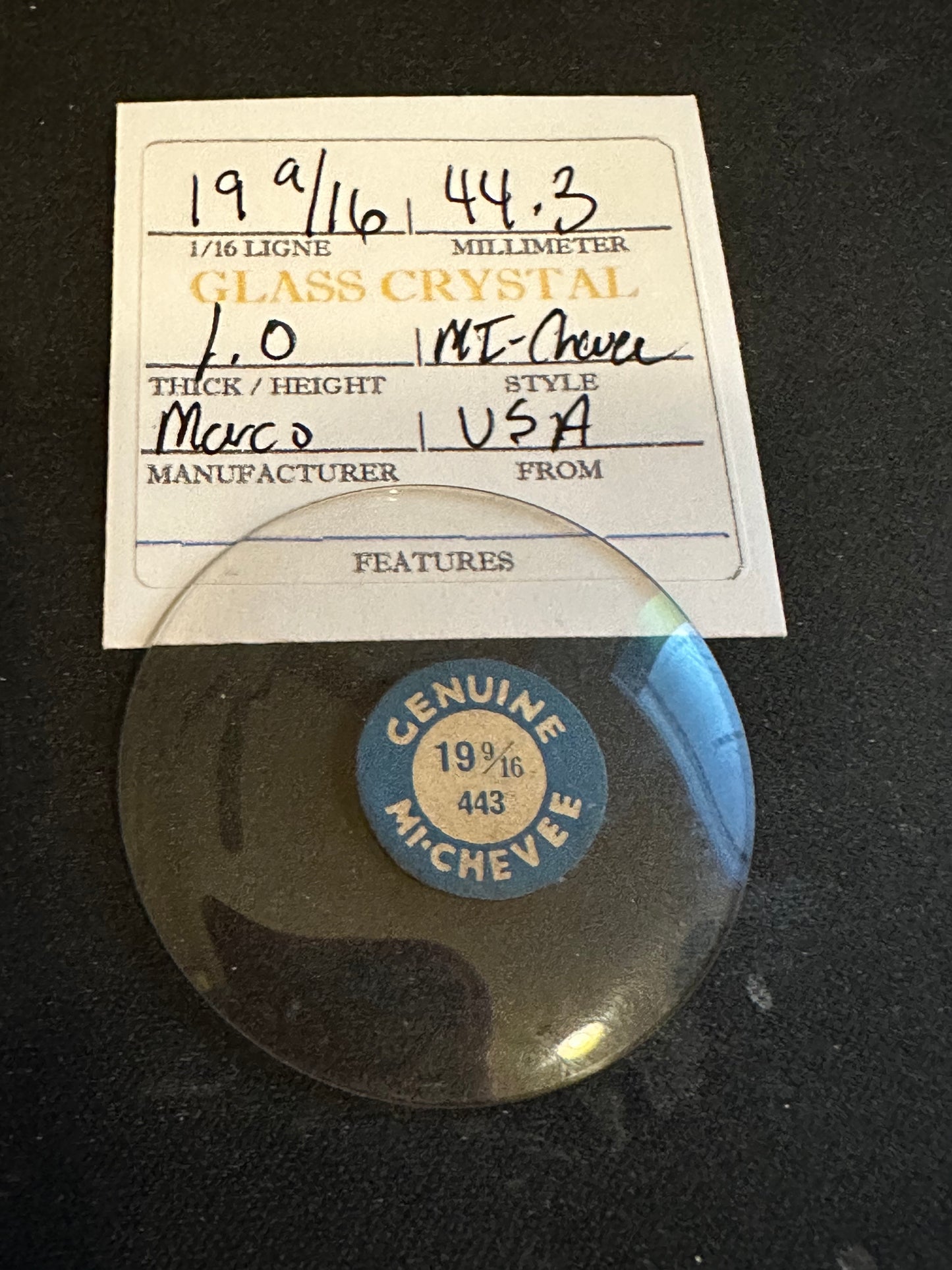 Marco Mi-Chevee Vintage Glass Pocket Watch Crystal 19-9/16 (44.3mm) - NOS