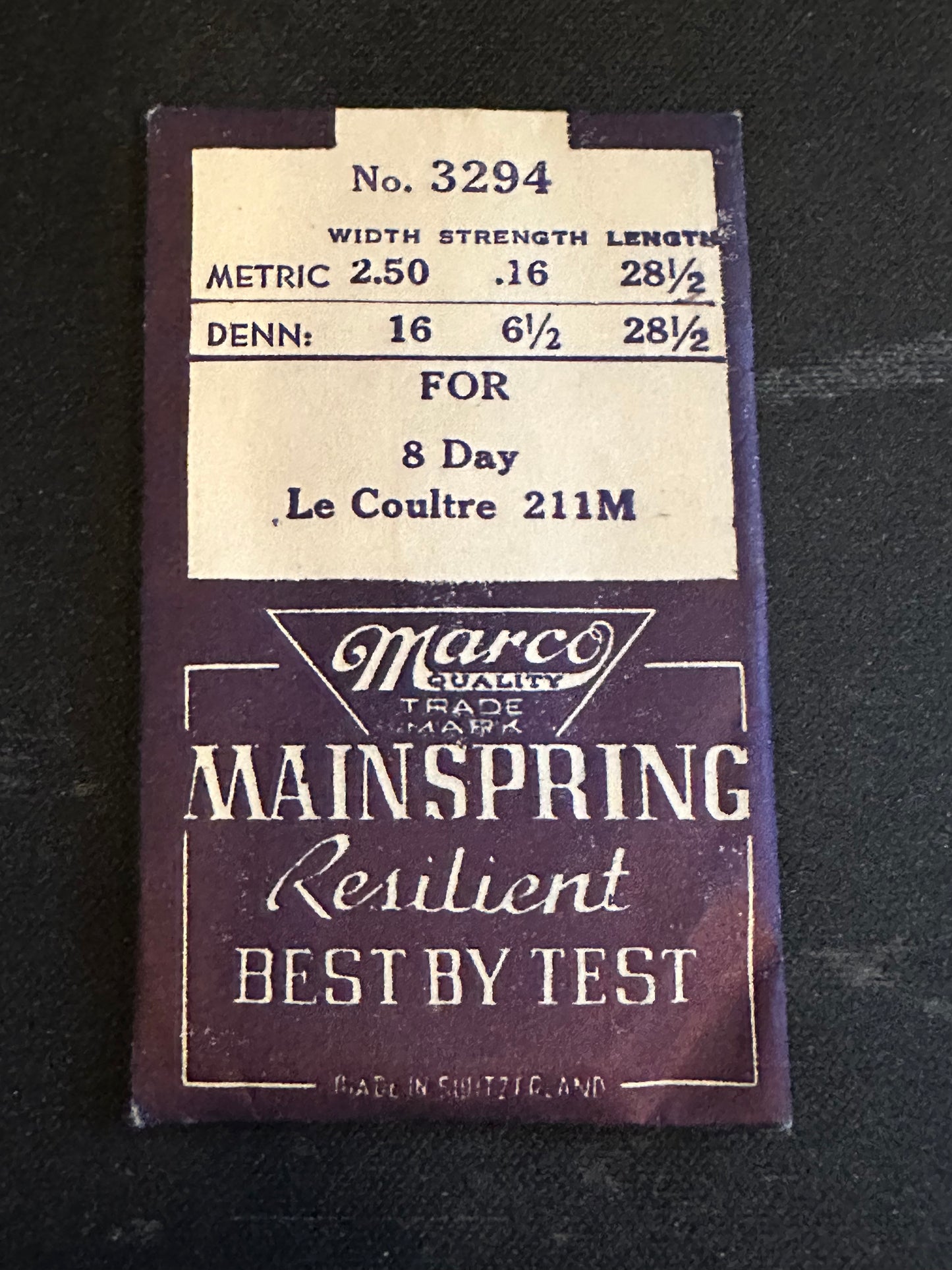 Marco Mainspring #3294 for LeCoultre 8D TIME Caliber 211 / 211M - Steel