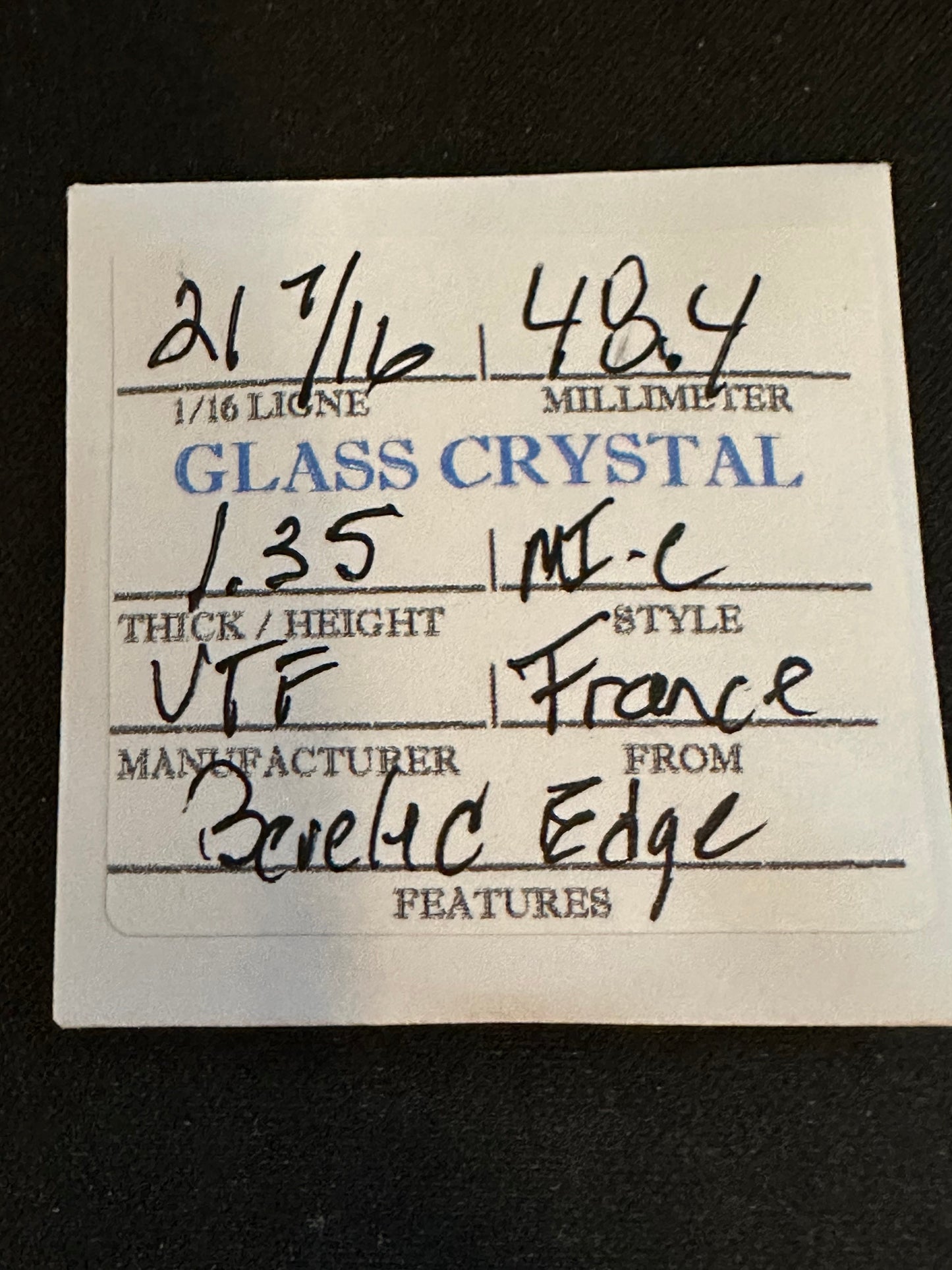 VTF Vintage Glass Pocket Watch Crystal 21-7/16 (~48.4mm) - NOS