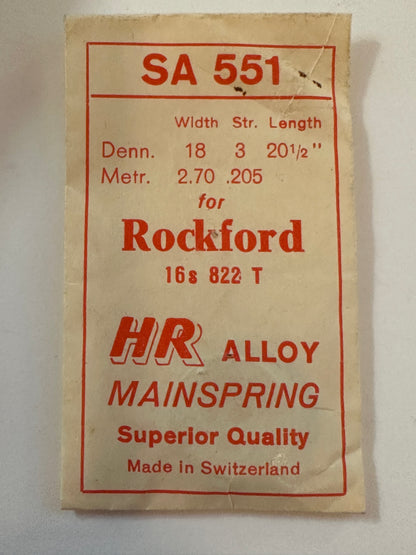 HR Mainspring SA551 for 16s Rockford Factory No. 822 - Alloy