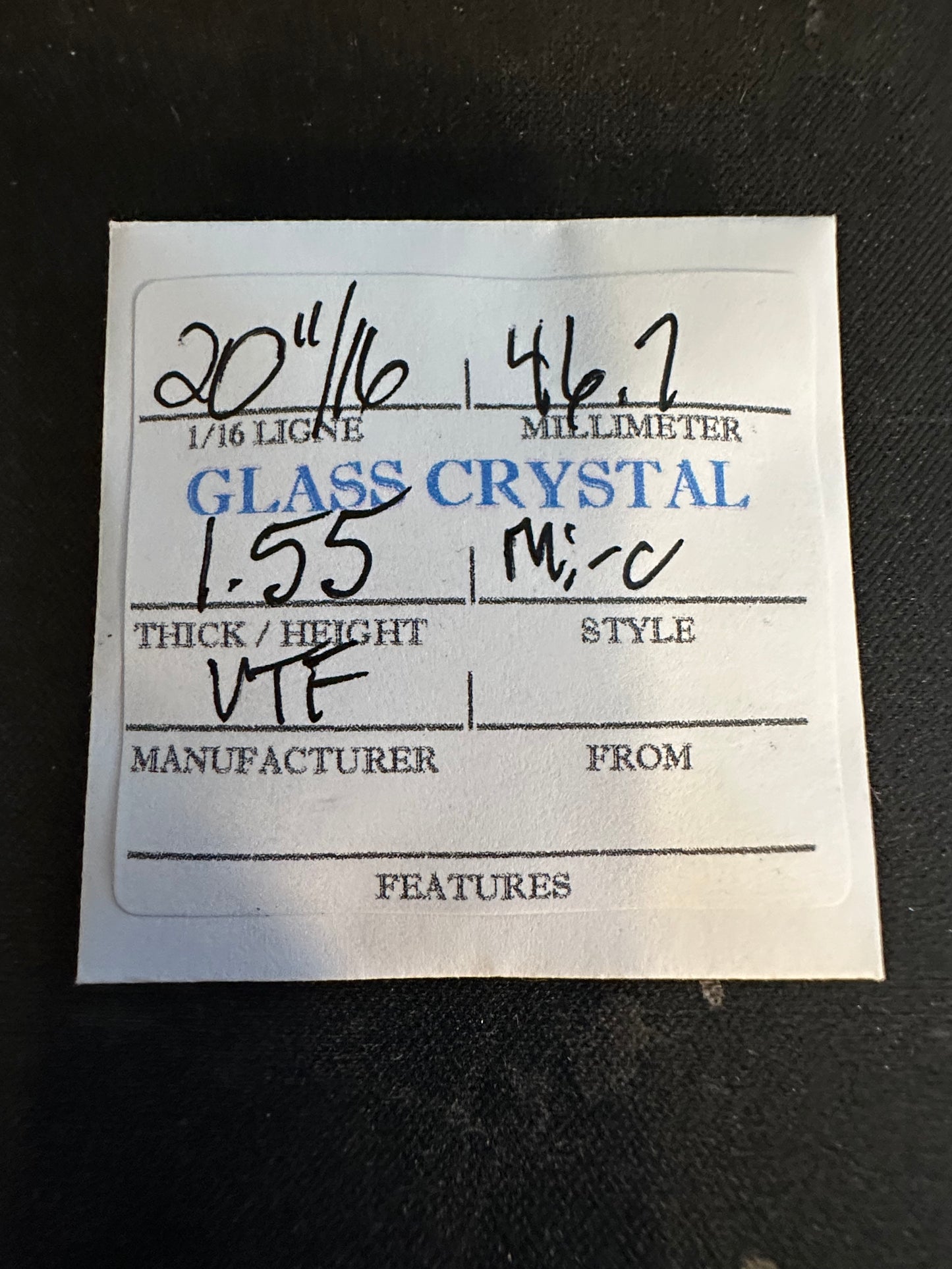 VTF Vintage Glass Pocket Watch Crystal 20-11/16 (~46.7mm) - NOS