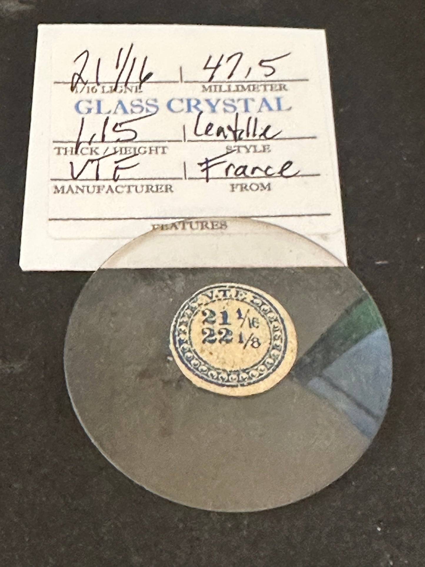 VTF Vintage Glass Pocket Watch Crystal 21-1/16 (~47.5mm) - NOS