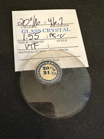 VTF Vintage Glass Pocket Watch Crystal 20-11/16 (~46.7mm) - NOS