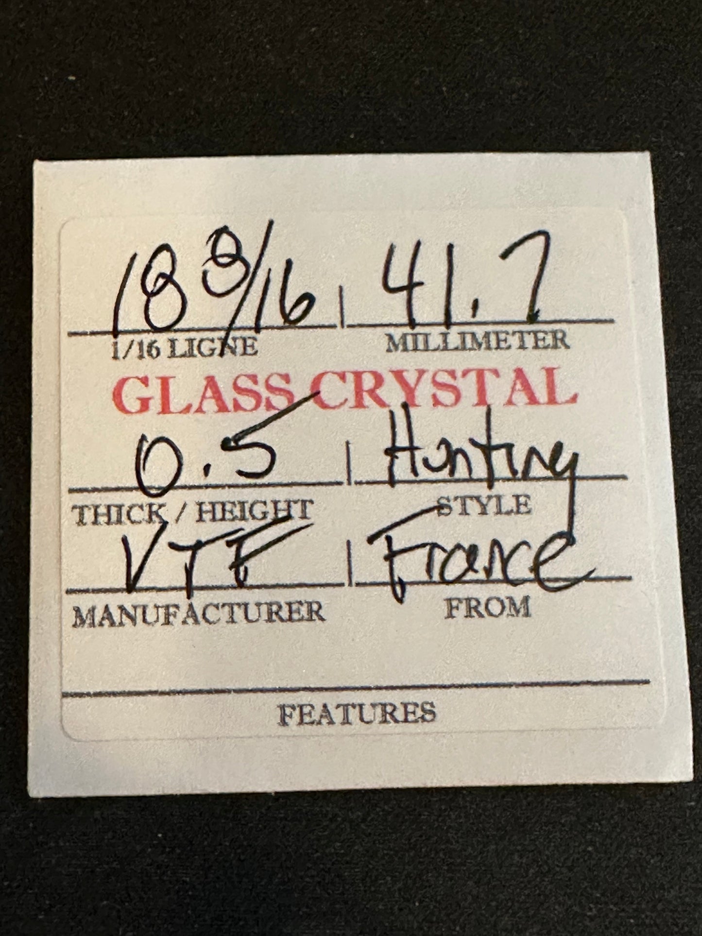 VTF Vintage Glass Hunting Case Watch Crystal 18-8/16 (~41.7mm) - NOS