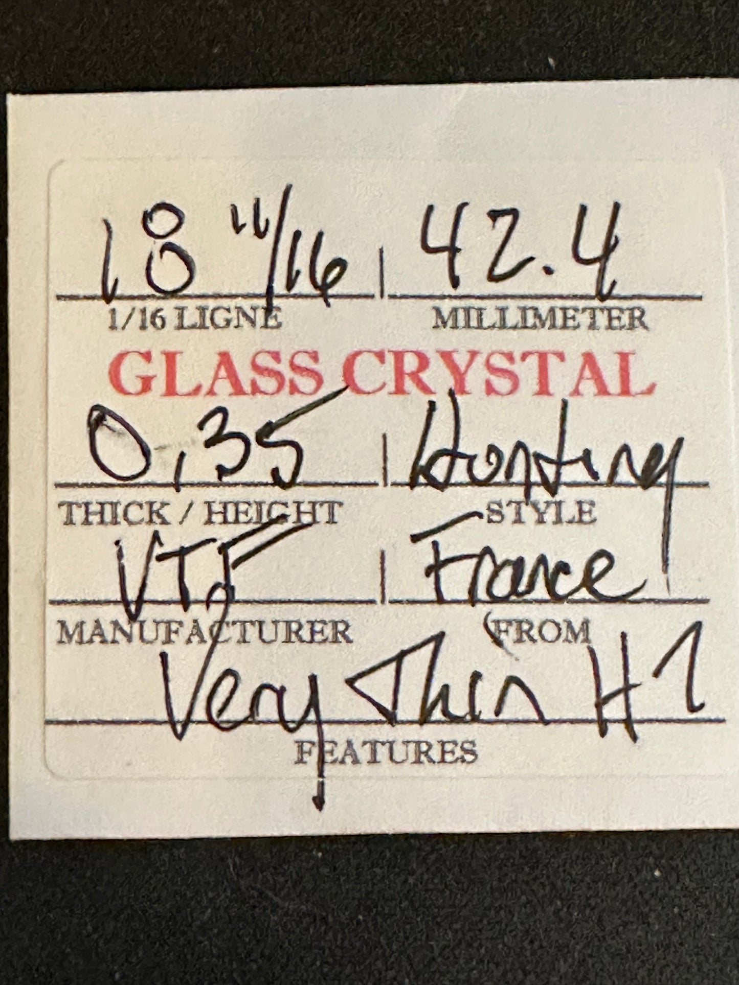 VTF Vintage Glass Hunting Case Watch Crystal 18-11/16 (~42.4mm) - NOS