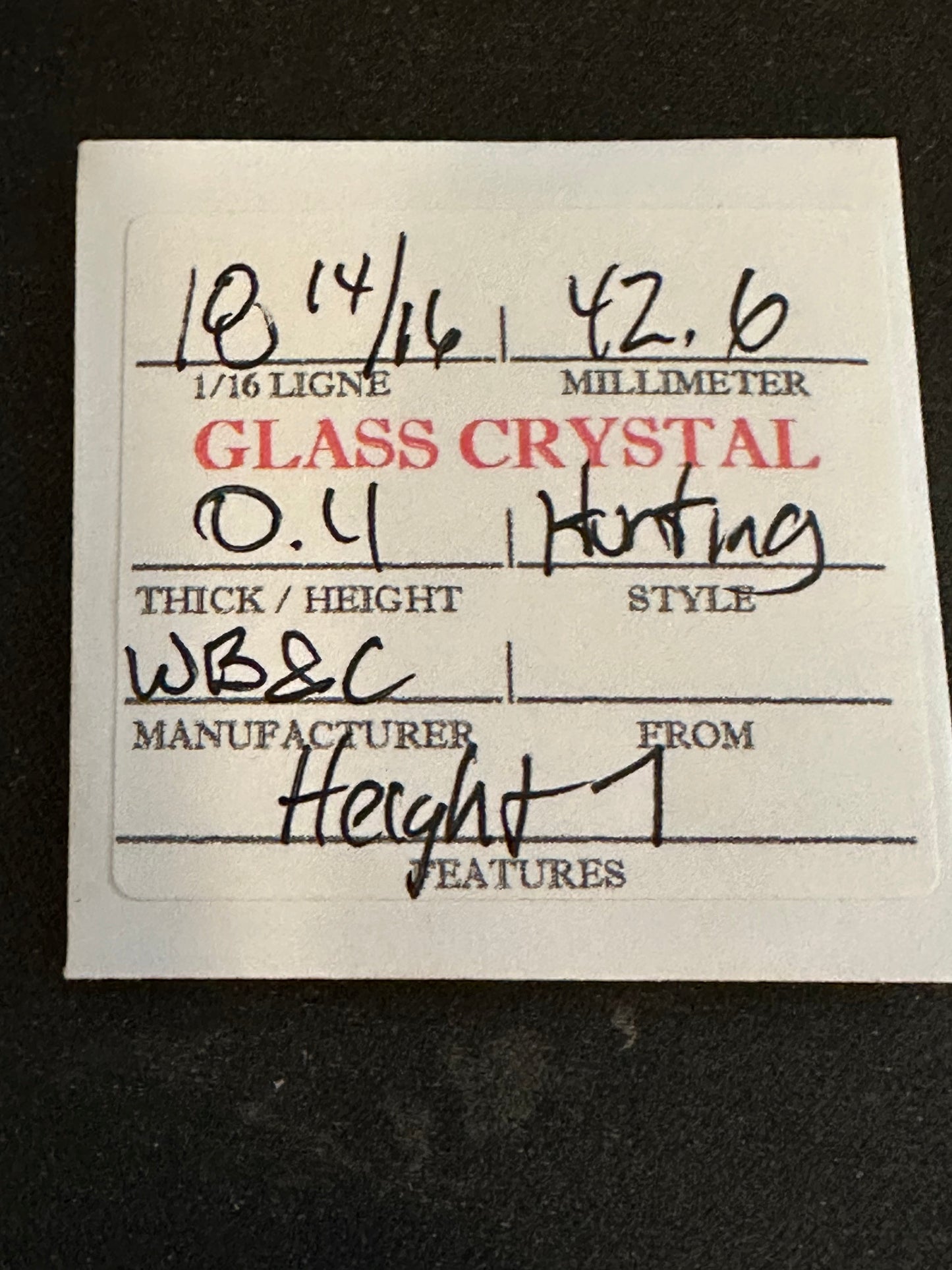 W. B. & C. Vintage Glass Hunting Case Watch Crystal 18-14/16 (~42.6mm) - NOS