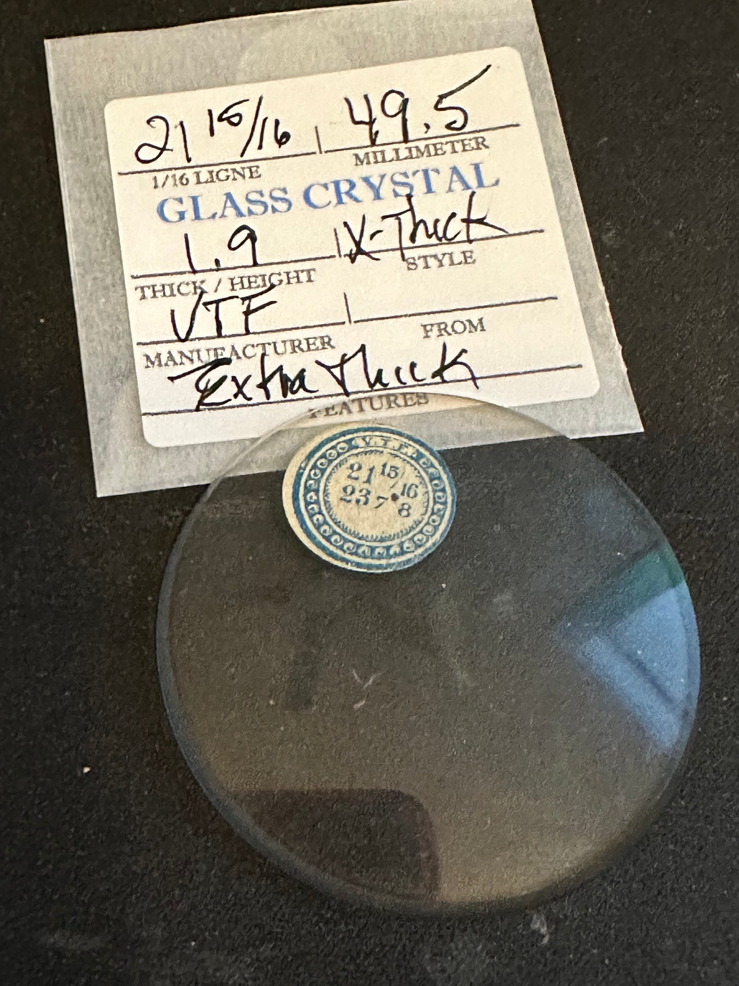 VTF Vintage Thick Glass Pocket Watch Crystal 21-15/16 (~49.5mm) - NOS