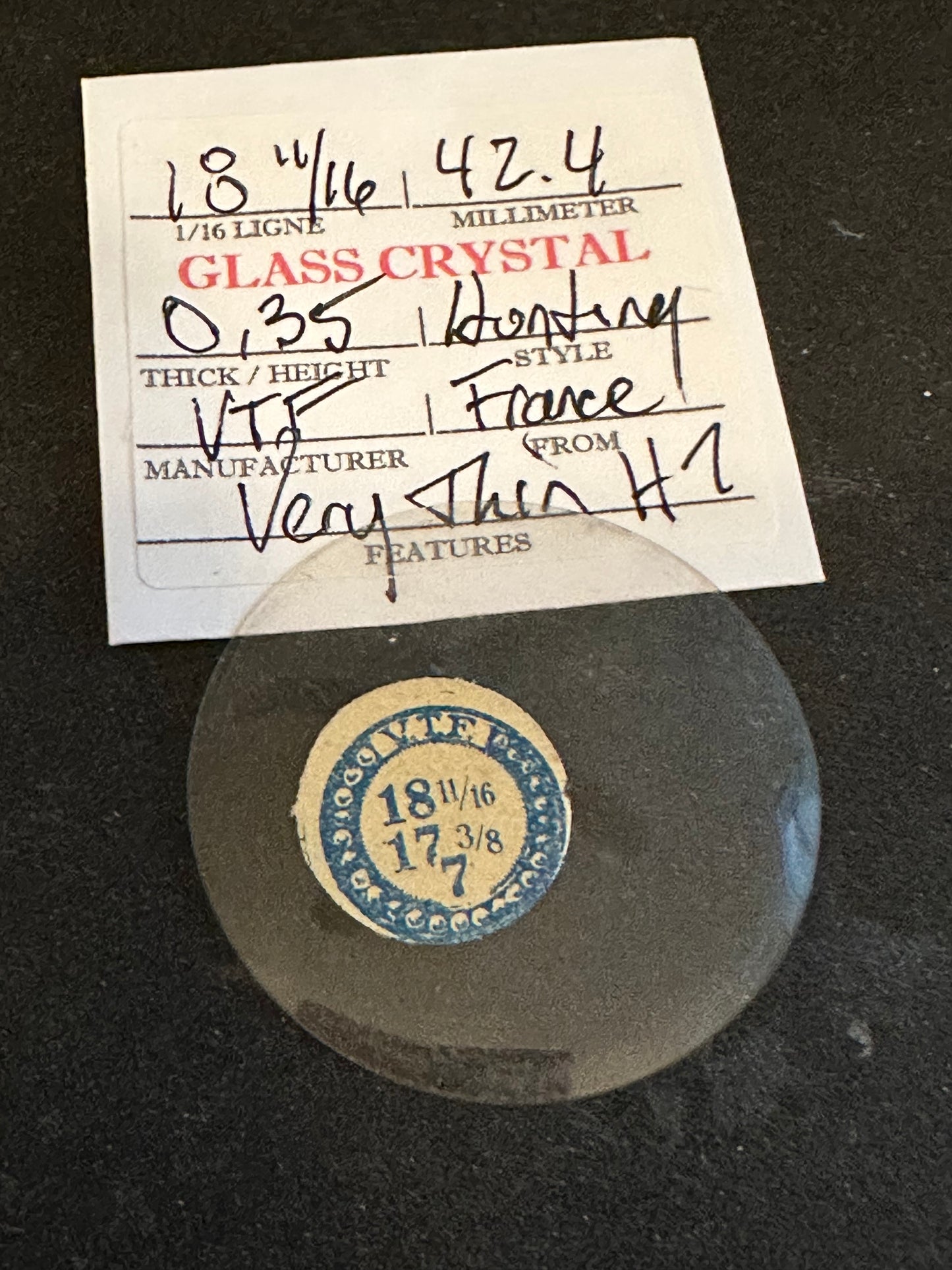 VTF Vintage Glass Hunting Case Watch Crystal 18-11/16 (~42.4mm) - NOS