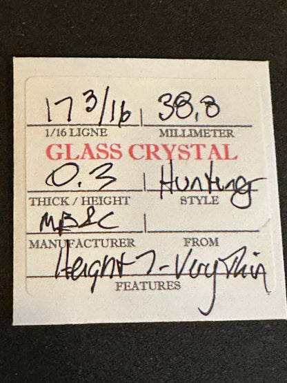 W. B. & C. Vintage Glass Hunting Case Watch Crystal 17-3/16 (~38.8mm) - NOS