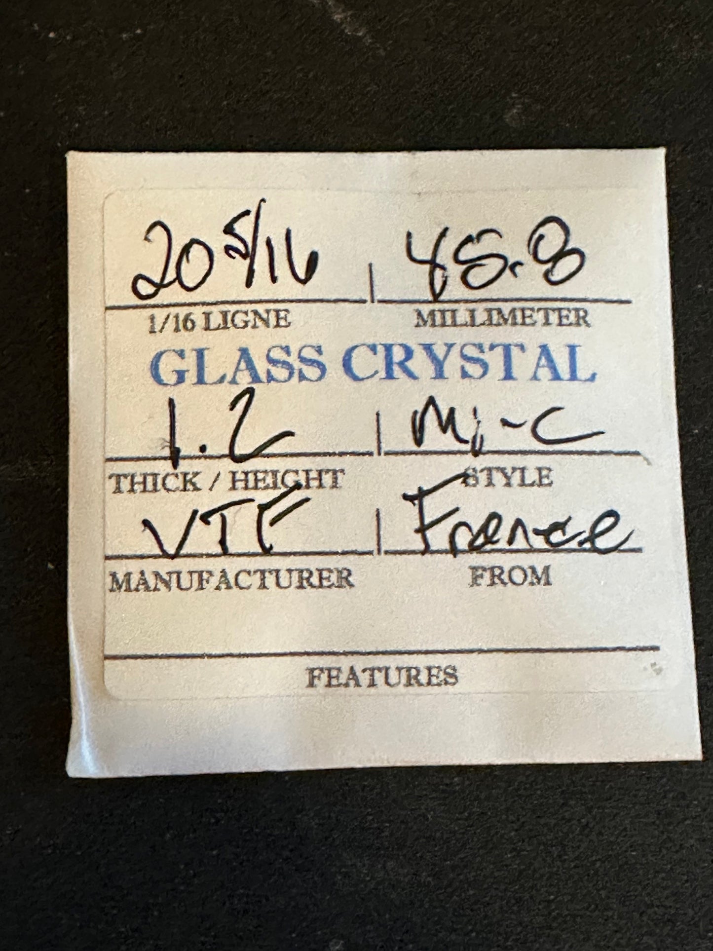 VTF Vintage Glass Pocket Watch Crystal 20-5/16 (~45.8mm) - NOS