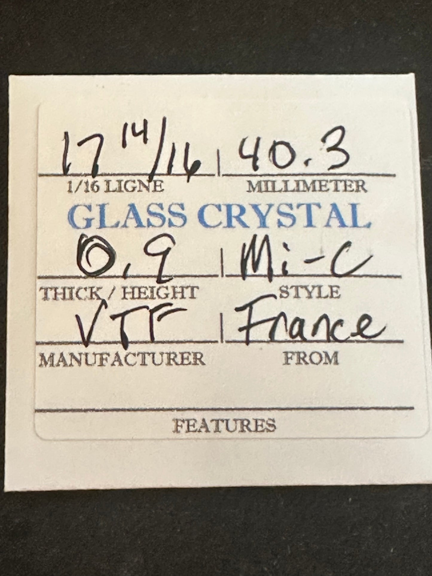 VTF Vintage Glass Pocket Watch Crystal 17-14/16 (~40.3mm) - NOS