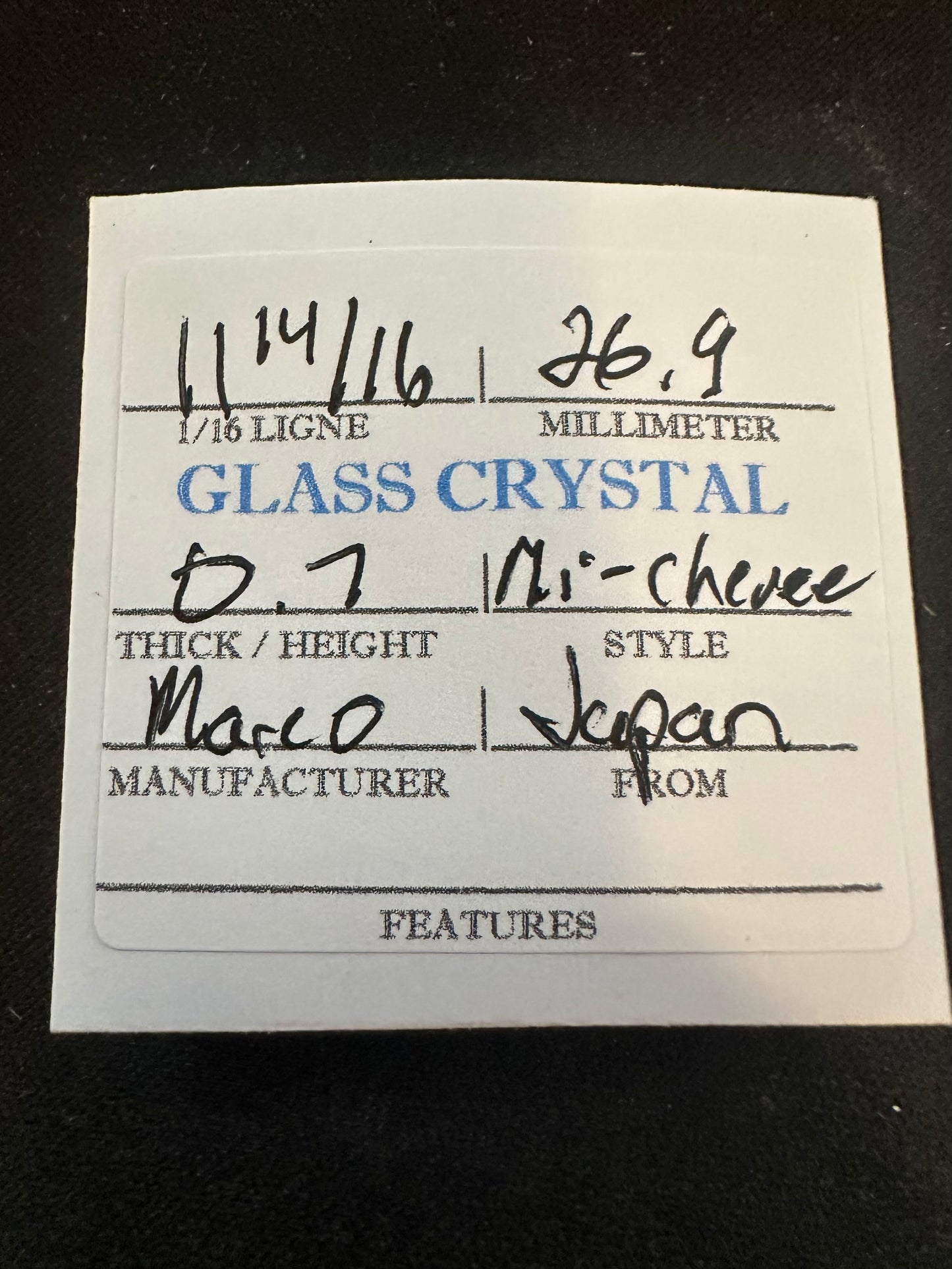 Marco Mi-Chevee Vintage Glass Watch Crystal 11-14/16 (26.9mm) - NOS