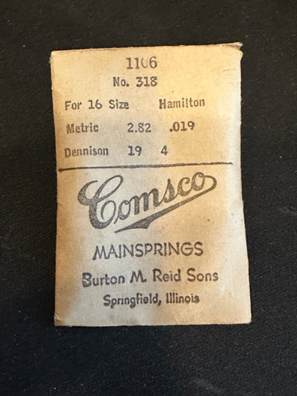 Comsco Mainspring #1106 for Hamilton 16s Factory No. 318 - Steel
