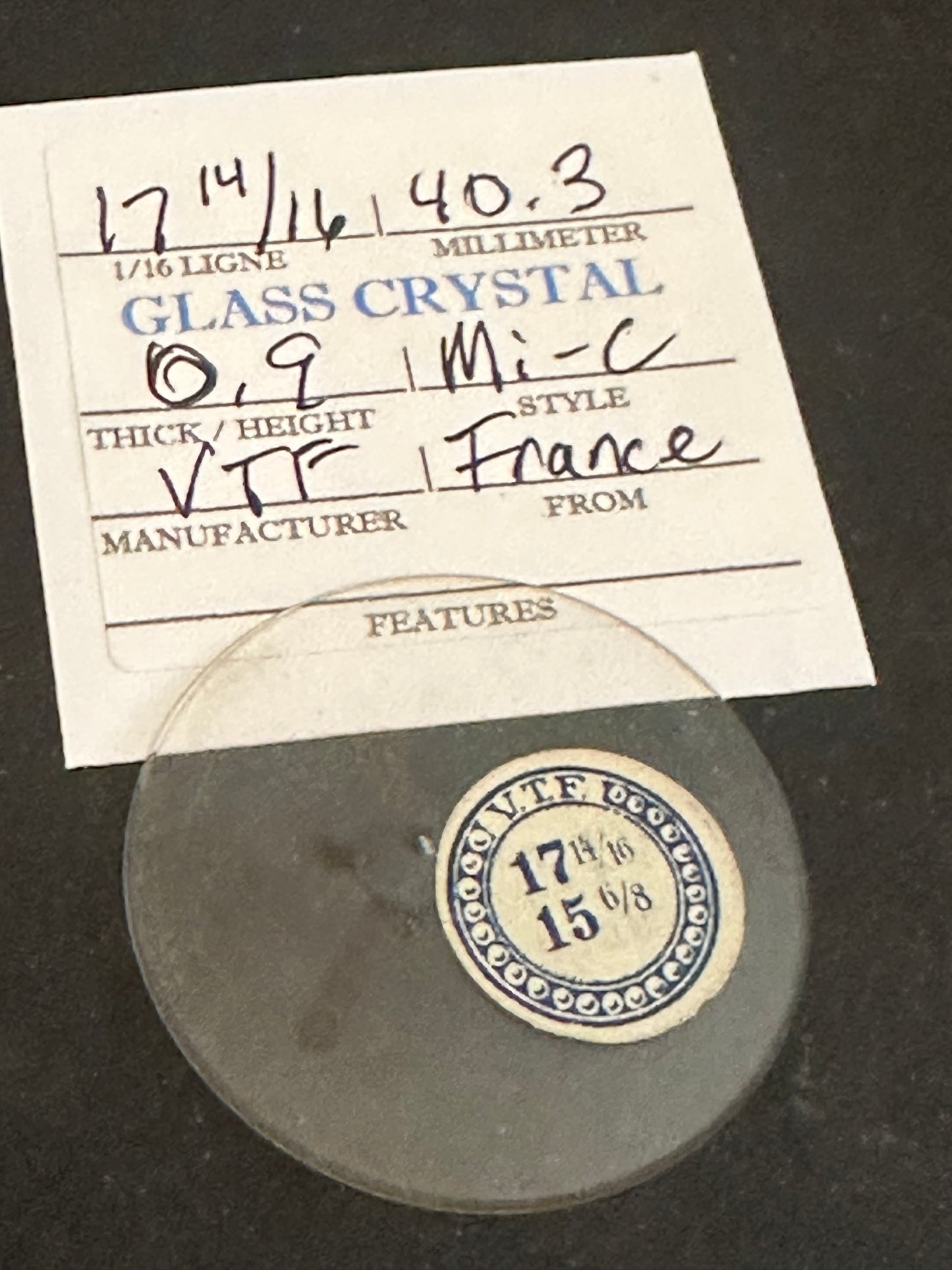 VTF Vintage Glass Pocket Watch Crystal 17-14/16 (~40.3mm) - NOS