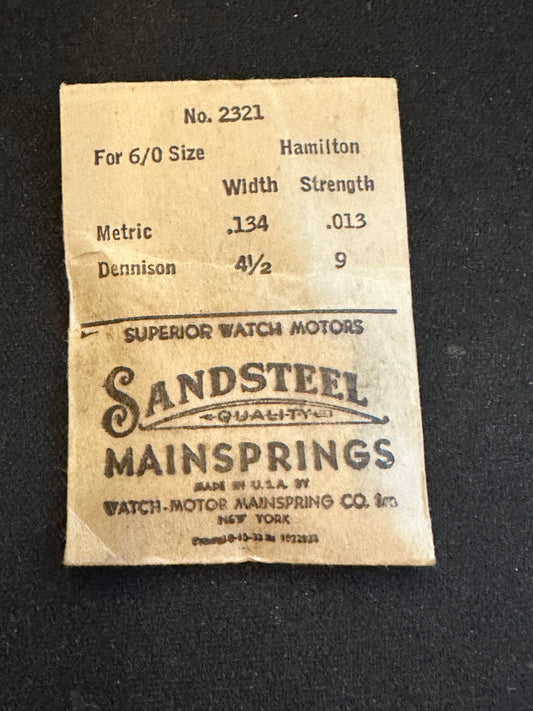 Sandsteel Mainspring for Hamilton 6/0s Factory No. 2321 - Steel