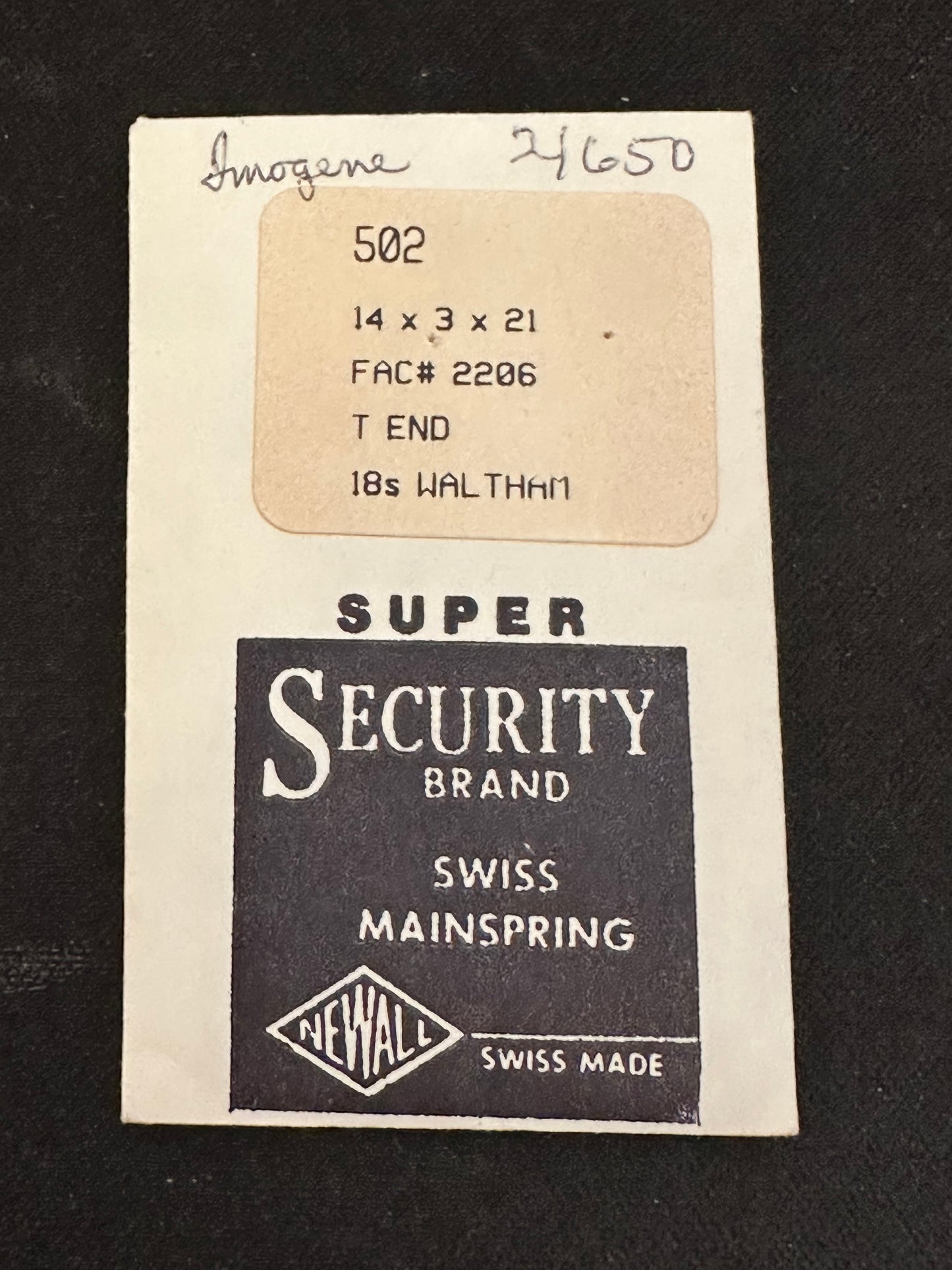Newall SUPER Security Mainspring #502 for 18s Waltham No. 2206 - Alloy