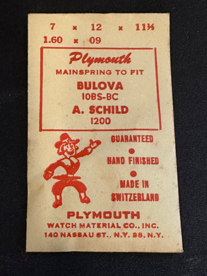 Plymouth Mainspring for Bulova 10BS, 10BC & AS 1200 - Steel