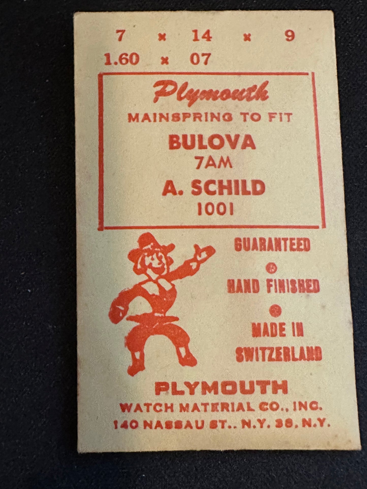 Plymouth Mainspring for Bulova 7AM, AS 1001, 1193, 1115SS - Steel