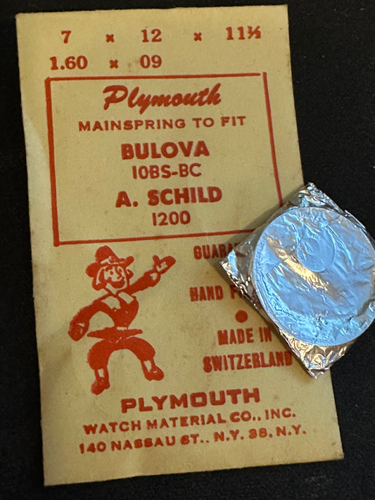 Plymouth Mainspring for Bulova 10BS, 10BC & AS 1200 - Steel