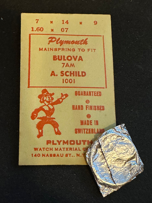 Plymouth Mainspring for Bulova 7AM, AS 1001, 1193, 1115SS - Steel
