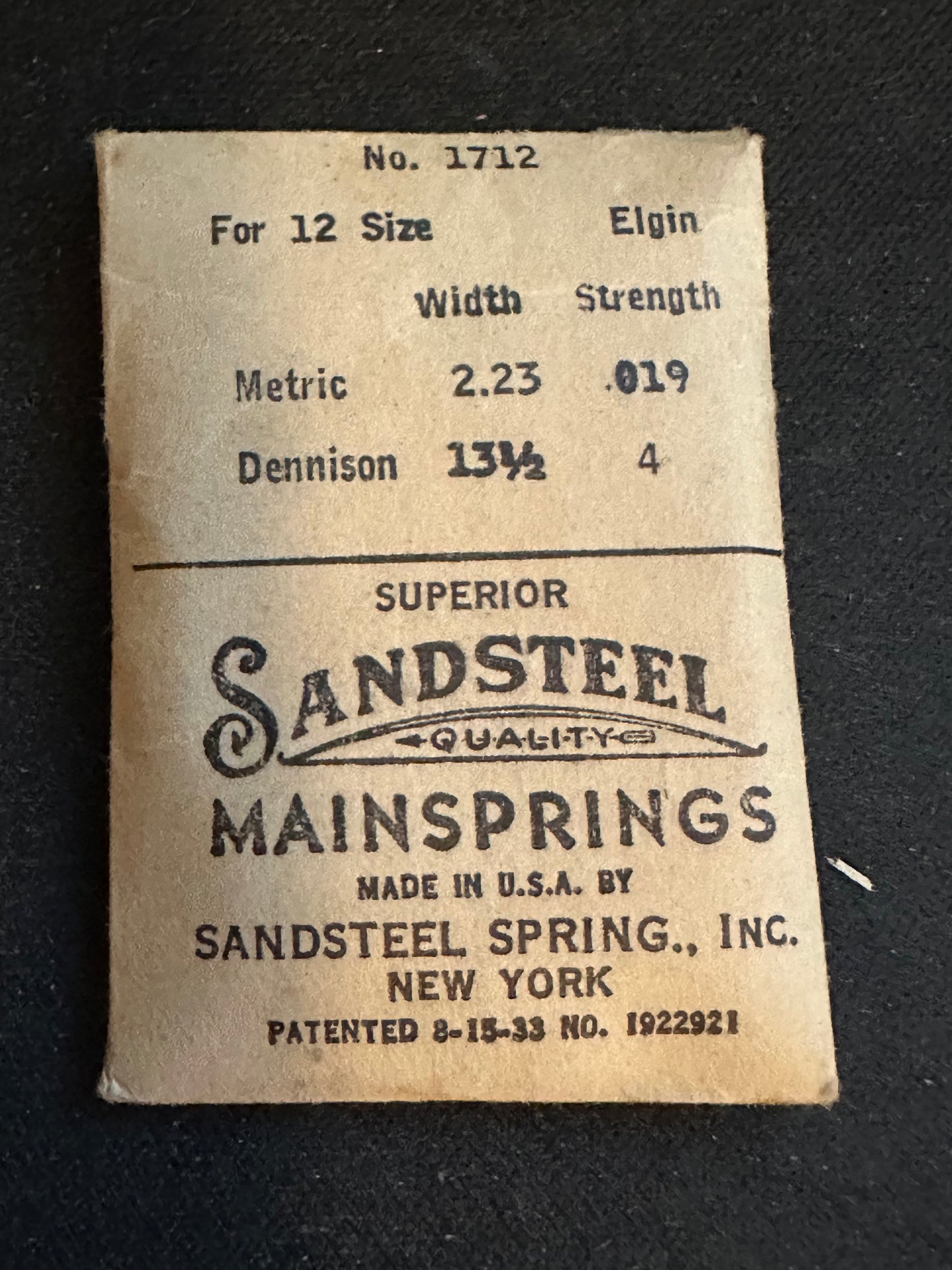 Sandsteel Mainspring for Elgin 12s No. 1712 - Steel