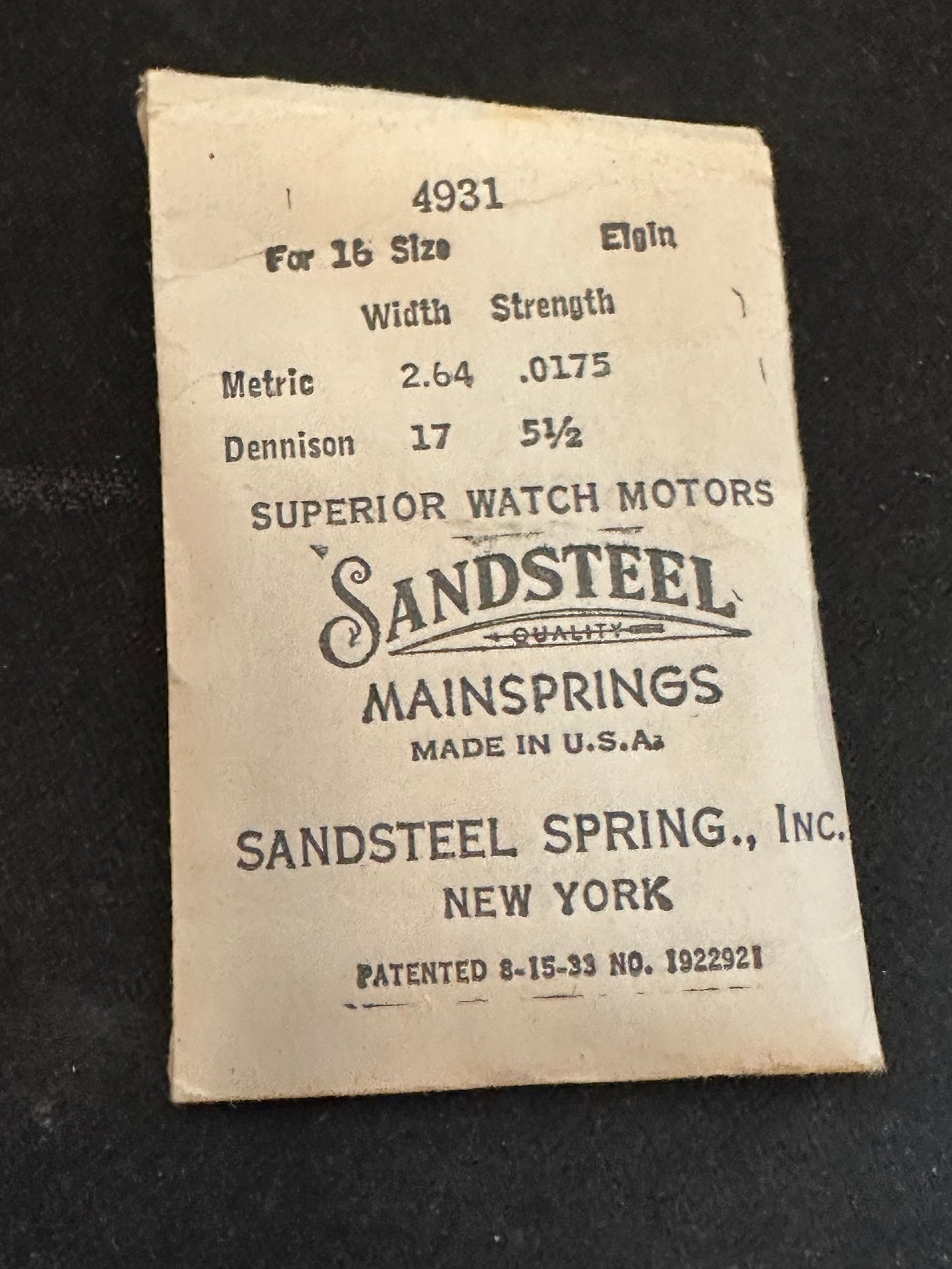 Sandsteel Mainspring for 16s Elgin No. 4931 - Steel