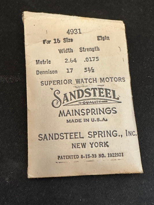 Sandsteel Mainspring for 16s Elgin No. 4931 - Steel