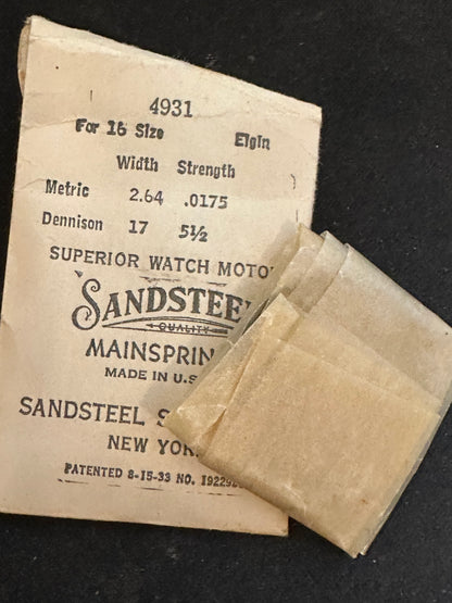 Sandsteel Mainspring for 16s Elgin No. 4931 - Steel