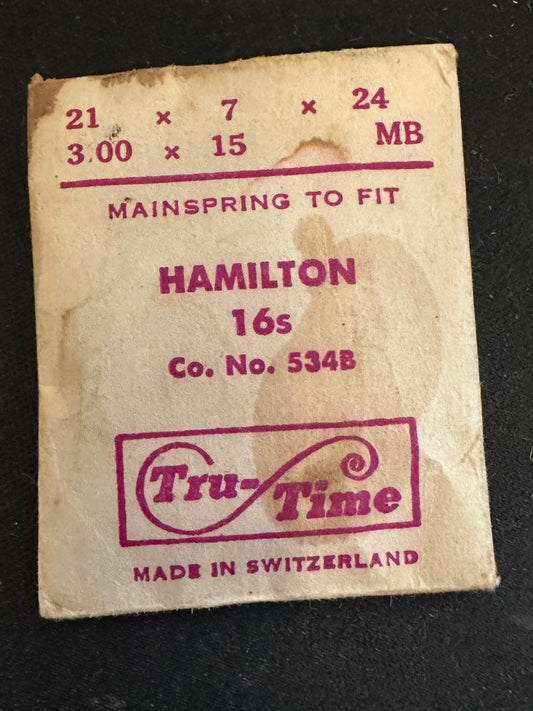 Tru-Time Mainspring For Hamilton 16s Factory No. 534B - Steel