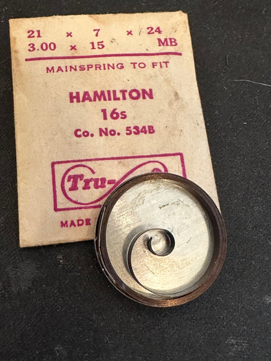 Tru-Time Mainspring For Hamilton 16s Factory No. 534B - Steel