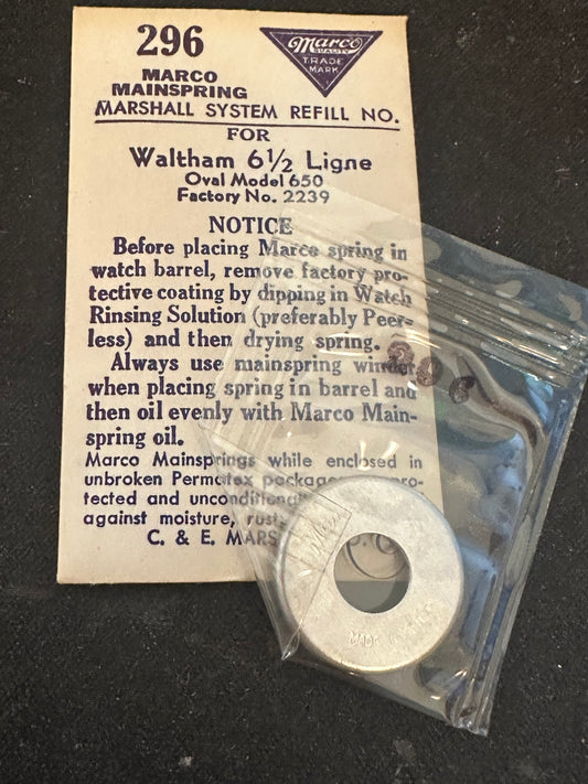 Marco Mainspring #296 for Waltham 6½ Ligne No. 2239 - Steel