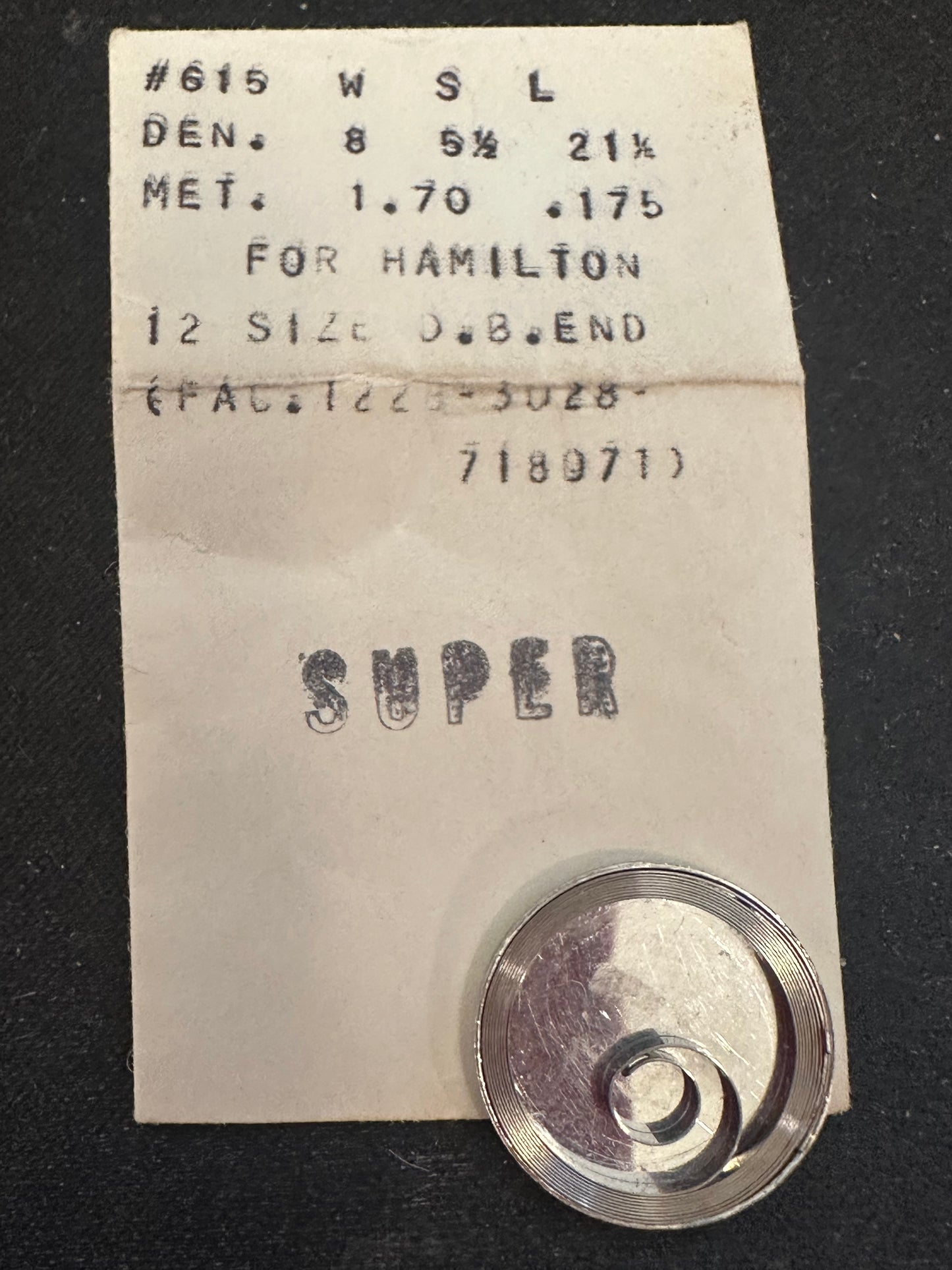 Newall SUPER Security Mainspring #615 for Hamilton 12s No. 1228 / 3028 / 718071 - Alloy