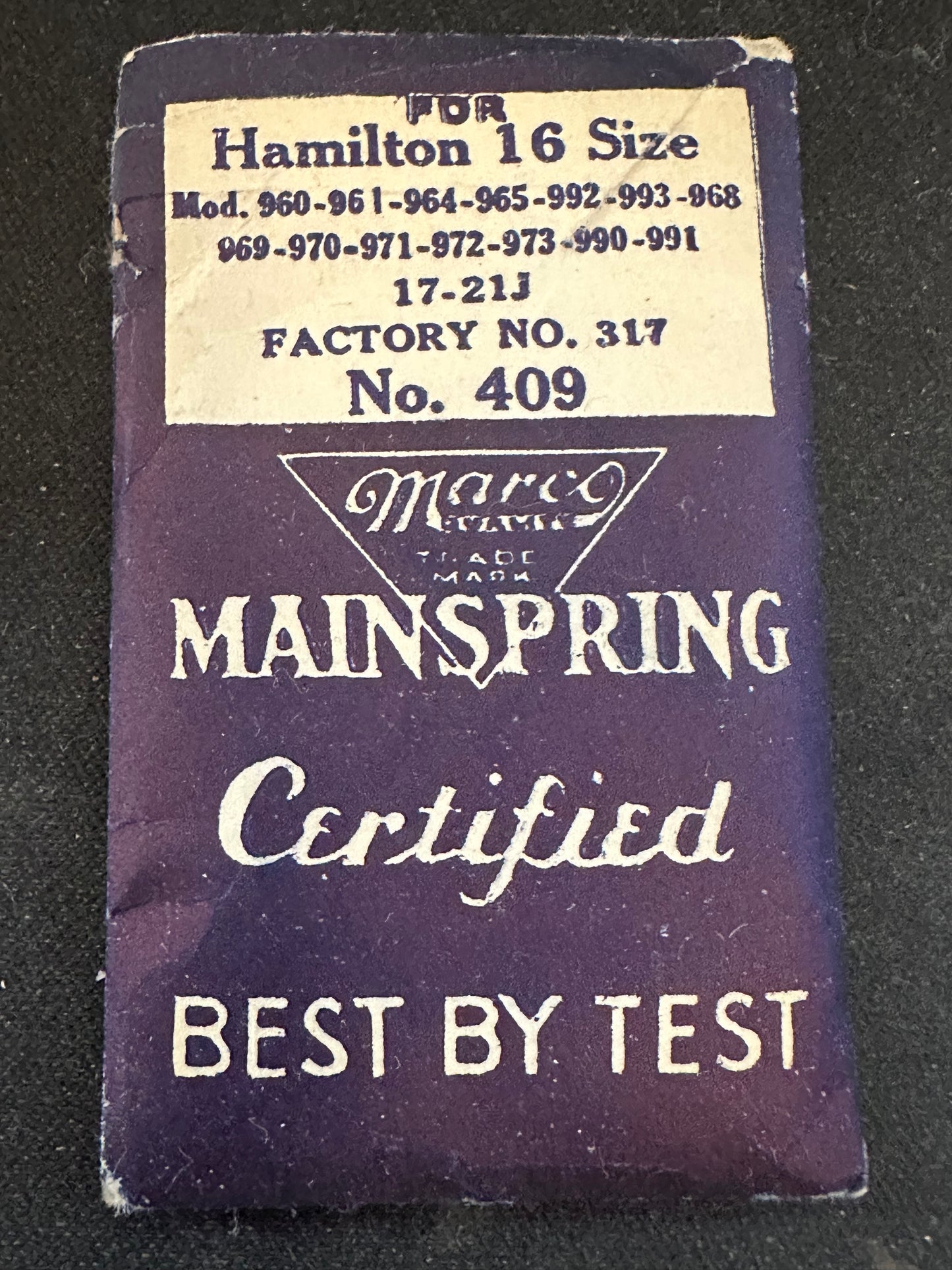Marco Mainspring #409 for Hamilton 16s Model 960 to 973, No. 317 - Steel