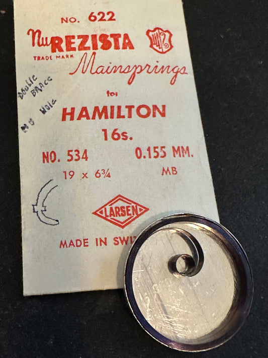 NuRezista Mainspring #622 for 16s Hamilton 992 Factory No. 534 - Steel