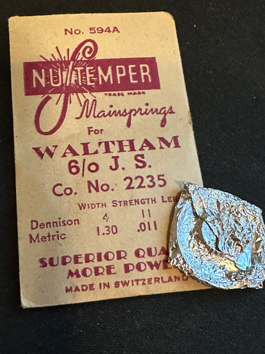 NuTemper Mainspring #594A for Waltham 6/0s Jewel Series Factory No. 2235 -  Steel