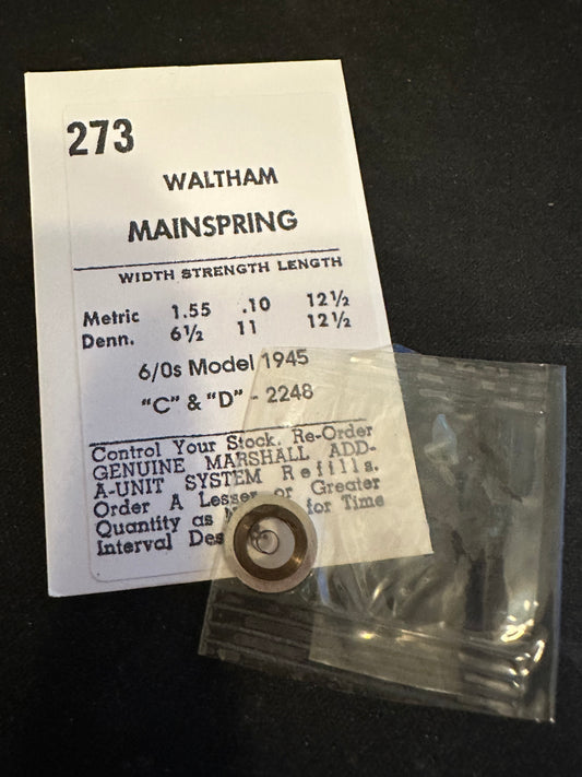 Marco Mainspring #273 for Waltham 6/0s "C" & "D" Model 1945 No. 2248 - Steel
