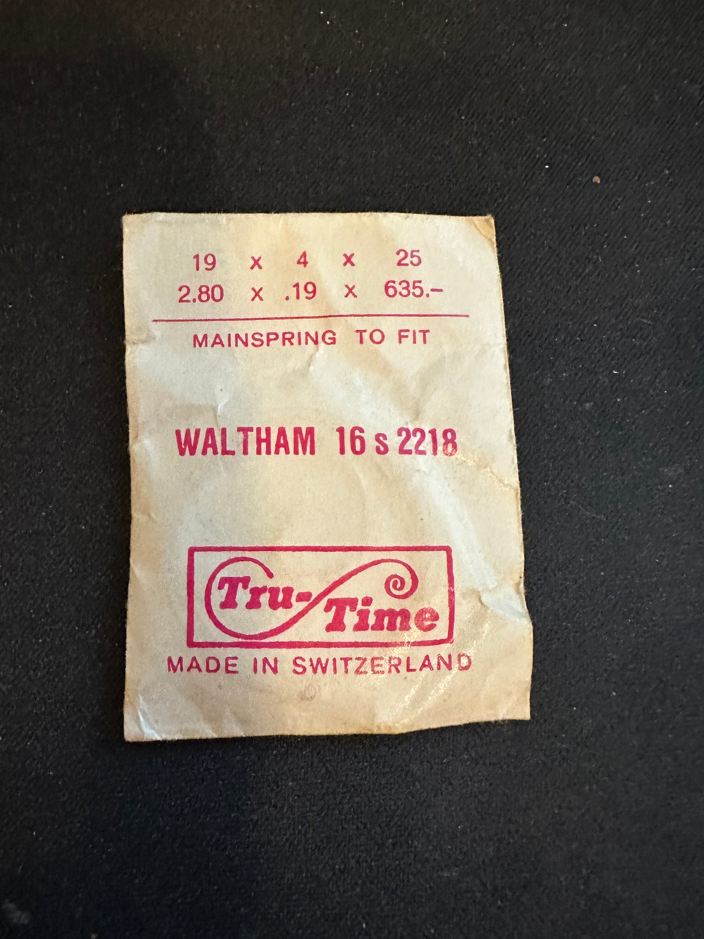 Tru-Time Mainspring for Waltham 16s No. 2218 - Steel