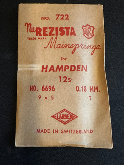 NuREZISTA Mainspring #722 for Hampden 12s Factory No. 6696 - Steel