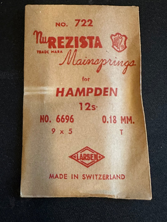 NuREZISTA Mainspring #722 for Hampden 12s Factory No. 6696 - Steel