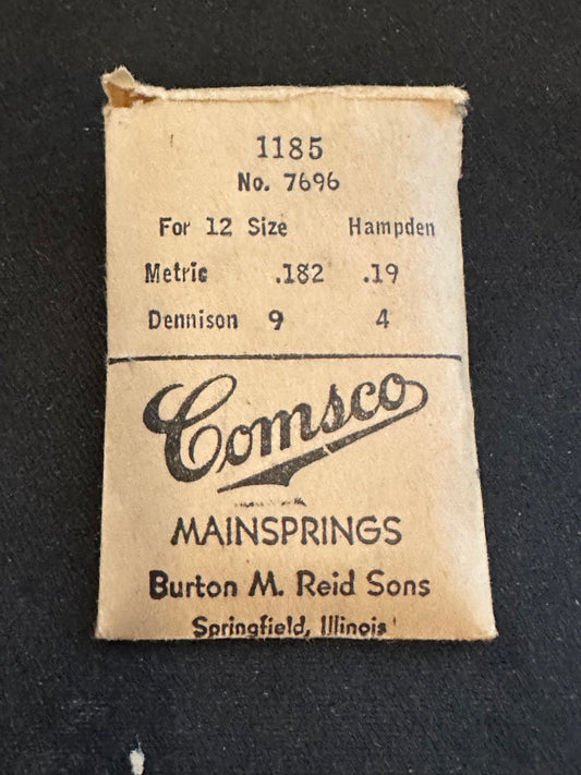 Comsco Mainspring #1185 for 12s Hampden Factory No. 7696 - Steel